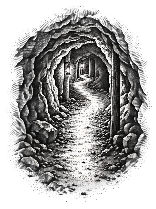Engraving of an underground mine passage